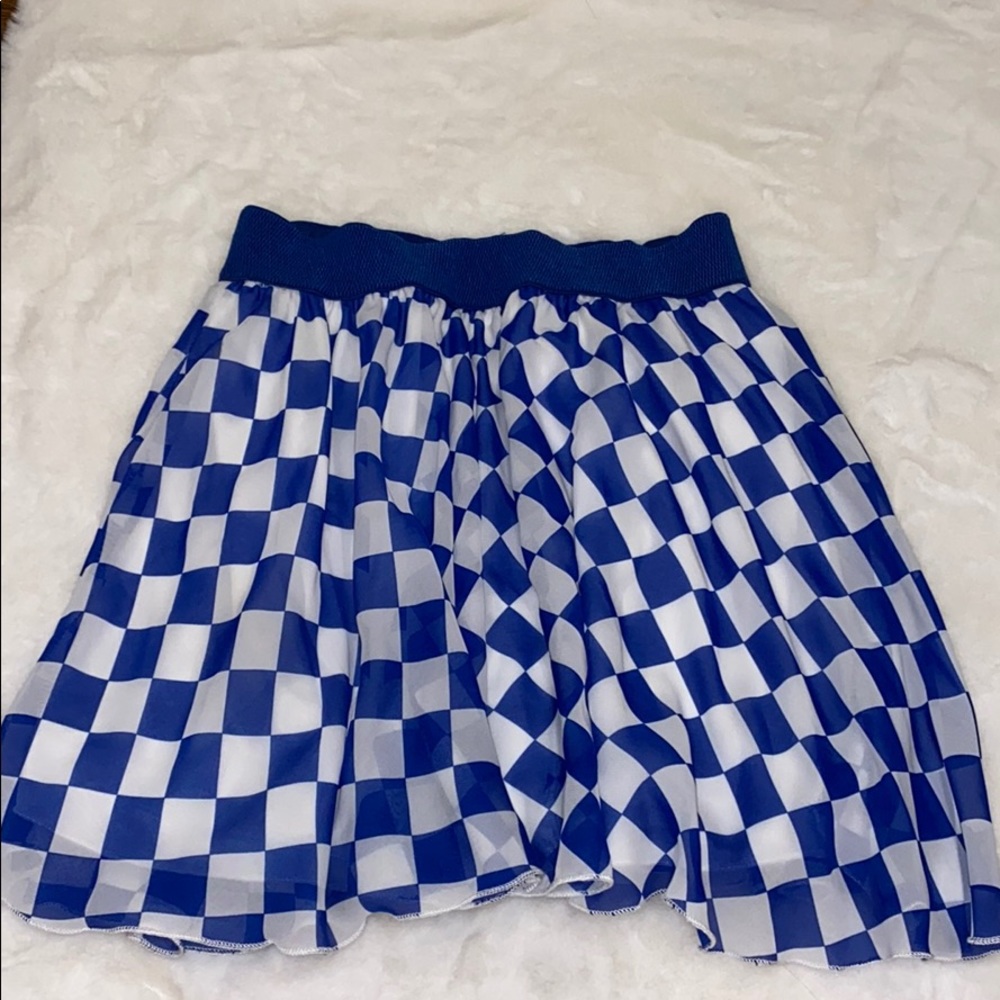 Summer Blue and White Checkered Skirt